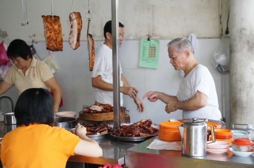 Food Street à Malacca: ici un stand spécialisé dans la viande de canard!